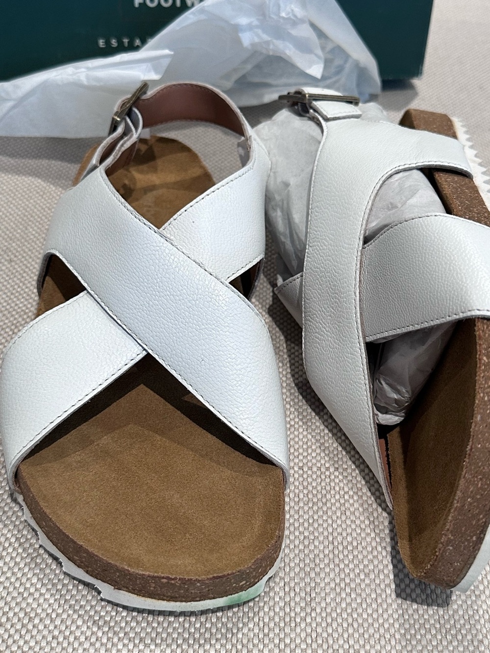 BARBOUR size 8 White Soft Leather Comfort Sandals Adjustable Buckle NEW $268 - Picture 14 of 16